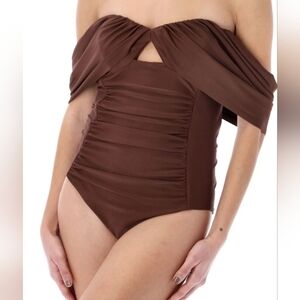 Self-Portrait Brown Off-Shoulder Swimsuit